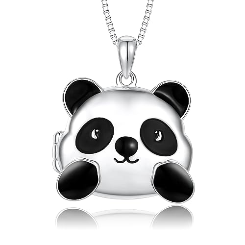 REDSUN Medaillon Kette 925 Sterling Silber Panda Medaillon Halskette Personalisierte Foto Anhänger für Bilder Medallion mit Foto Schmuck für Frauen Herren Sohn Geschenke von REDSUN