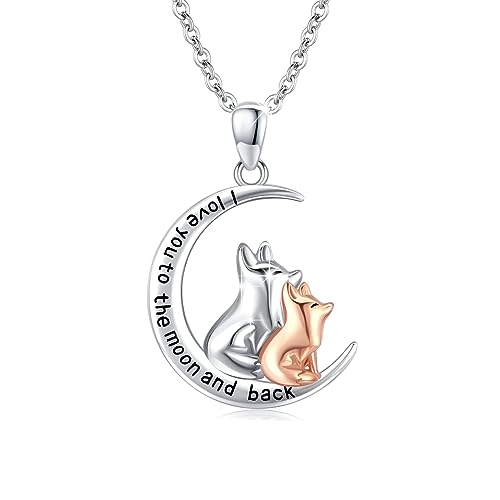 REDSUN Mond Halskette Fuchs Anhänger Halskette für Frauen 925 Sterling Silber Tierschmuck Geschenk für Tierliebhaber Abschluss Weihnachtsgeschenke für Teenager Mädchen Tochter Mutter von REDSUN