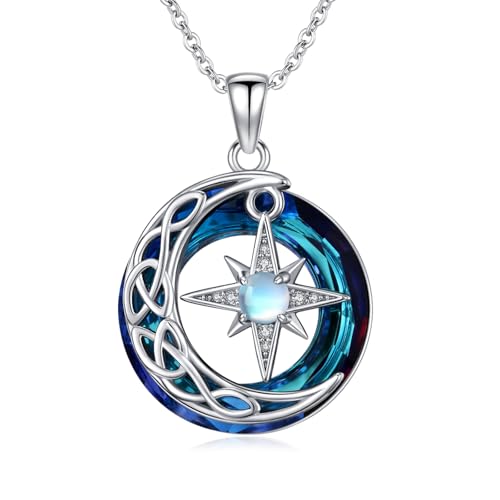 REDSUN Mondstein Halskette 925 Sterling Silber Stern Kristall Anhänger Kristall Kette Mondstein Schmuck für Mutter Frauen Tochter Mädchen Weihnachtsgeschenke von REDSUN