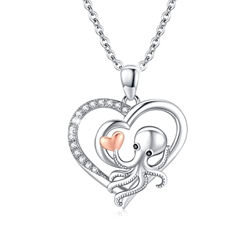 REDSUN Octopus Halskette,Octopus Kette 925 Sterling Silber Herz Krake Anhänger Tier Anhänger Schmuck für Sie Freundin Muttertags Mädchen Tochter Geschenke von REDSUN