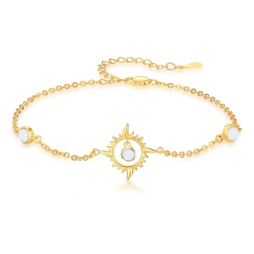 REDSUN Opal Armband Sonne Armband 925 Sterling Silber Vergoldete Sonne Verstellbar Schmuck Geschenk Muttertag Weihnachten für Frauen Mutter von REDSUN