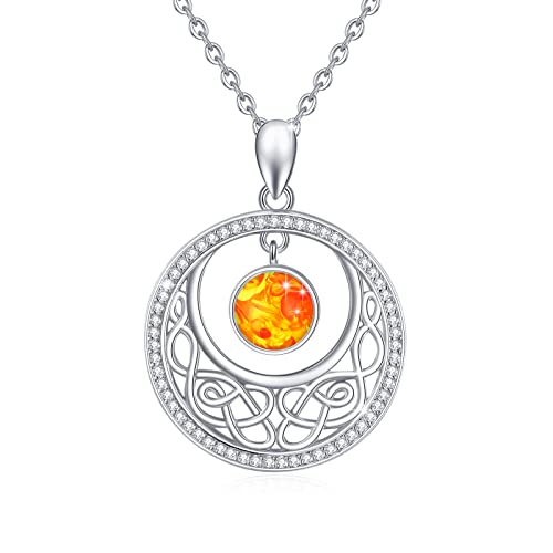 REDSUN Bernstein Halskette S925 Sterling Silber mit Bernstein Keltischer Knoten Anhänger Halskette Bernsteinkette Schmuck Geschenke für Frauen Mädchen von REDSUN