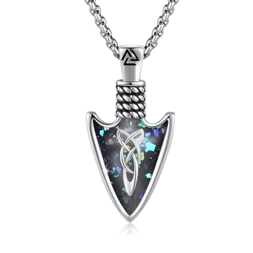 REDSUN Pfeil Kette 925 Sterling Silber Pfeil Anhänger Halskette Abalone-Muschelkies Keltischer Kette Arrow Amulet Pfeilspitze Schmuck for Men Friend Brother Women von REDSUN