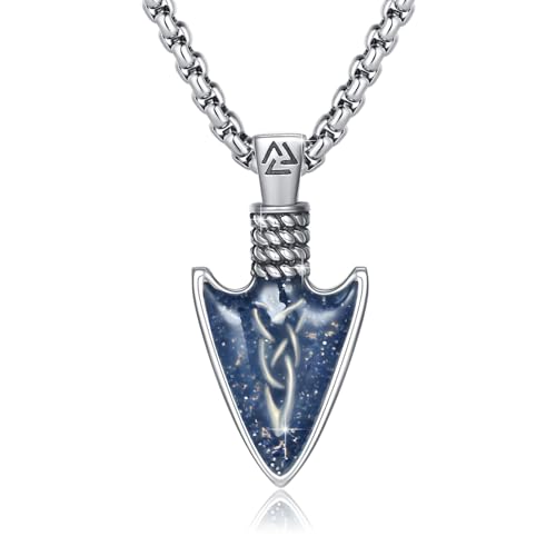 REDSUN Pfeil Kette 925 Sterling Silber Pfeil Anhänger Halskette Blau Keltischer Kette Arrow Amulet Pfeilspitze Schmuck for Men Friend Brother Women von REDSUN