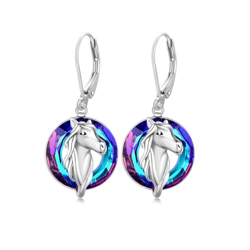 REDSUN Pferd Ohrringe Mädchen 925 Sterling Silber Kristall Pferd Ohrringe Kinder Pferd Schmuck für Frauen Kinder Mädchen (Lila) von REDSUN