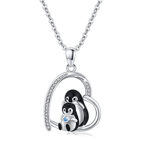 REDSUN Pinguin Halskette 925 Sterling Silber Tier Herz Anhänger Kette Pinguin Anhänger Pinguin Geschenke für Frauen mit Zirkon Muttertags Tier Schmuck Geschenke für Mutter Tochter von REDSUN