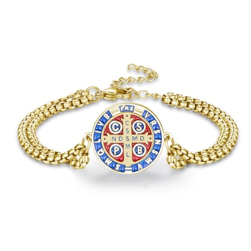 REDSUN Religiöser Beschützer Armband 925 Sterling Silber St Benedict Armband Gold Verstellbares Religiöser Schutz Schmuck Amulett Schmuck für Christliche 1 von REDSUN