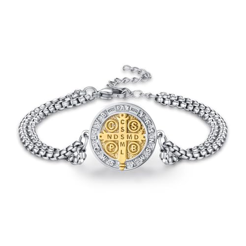 REDSUN Religiöser Beschützer Armband 925 Sterling Silber St Benedict Armband Verstellbares Religiöser Schutz Schmuck Amulett Schmuck für Christliche(Gold Kreuzen REDSUN Religiöser Beschützer Armband 925 Sterling Silber St Benedict Armband Verstellbares Religiöser Schutz Schmuck Amulett Schmuck für Christliche(Gold Kreuzen von REDSUN
