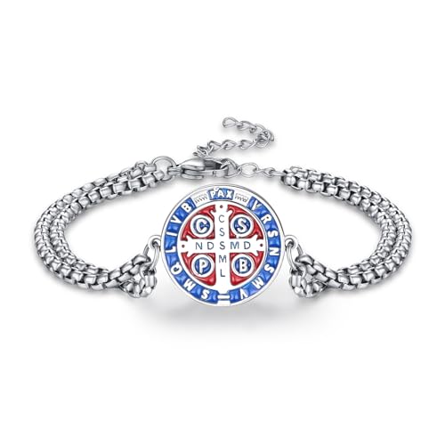 REDSUN Religiöser Beschützer Armband 925 Sterling Silber St Benedict Armband Verstellbares Religiöser Schutz Schmuck Amulett Schmuck für Christliche 1 REDSUN Religiöser Beschützer Armband 925 Sterling Silber St Benedict Armband Verstellbares Religiöser Schutz Schmuck Amulett Schmuck für Christliche 1 von REDSUN