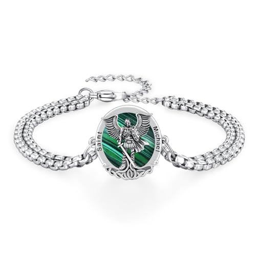 REDSUN Saint Michael Armband 25 Sterling Silber Erzengel Malachit Amulett Armband Christlicher Schutzhalskette Schmuck für Herren Damen von REDSUN
