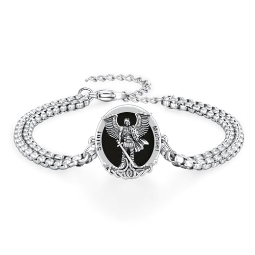 REDSUN Saint Michael Armband 25 Sterling Silber Erzengel Schwarzer Onyx Amulett Armband Christlicher Schutzhalskette Schmuck für Herren Damen von REDSUN