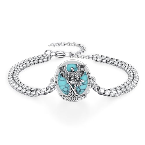 REDSUN Saint Michael Armband 25 Sterling Silber Erzengel Türkis Amulett Armband Christlicher Schutzhalskette Schmuck für Herren Damen von REDSUN