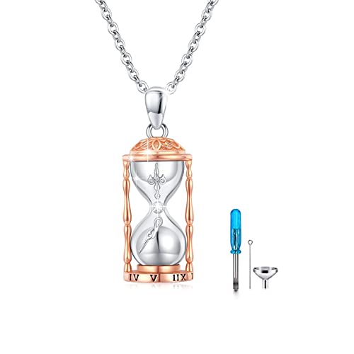 REDSUN Urne Halskette für Asche 925 Sterling Silber Sanduhr Anhänger Halskette Sanduhr Memorial Anhänger mit Glasanhänger mit Zirconia Urnen-Halsketten Memorial Andenken/Time Sanduhr ketten von REDSUN