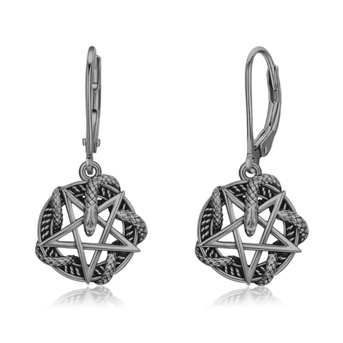 REDSUN Schlangen Ohrringe 925 Sterling Silber Schwarz Schlange Hängendes Pentagramm Ohrringe Gothic Schmuck Geschenke für Männer Frauen Jungen Halloween Geschenke von REDSUN