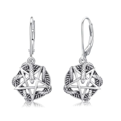 REDSUN Schlangen Ohrringe 925 Sterling Silber Schlange Hängendes Pentagramm Ohrringe Gothic Schmuck Geschenke für Männer Frauen Jungen Halloween Geschenke von REDSUN