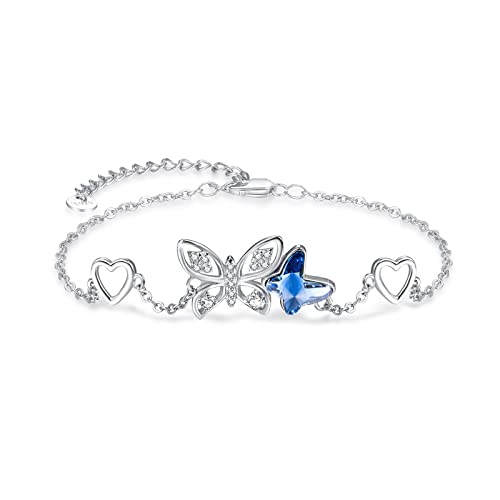 REDSUN Schmetterling Armband 925 Sterling Silber Schmetterlinge Armband Kristall Cubic Zirkonia Blau Schmetterling Schmuck Geburtstag Geschenke für Frauen Mädchen von REDSUN