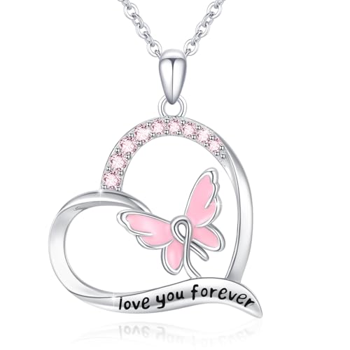 Redsun REDSUN Schmetterling Halskette 925 Sterling Silber Rosa Herz Schmetterling Halskette Schmetterling Schmuck Geschenke für Frauen Mädchen von REDSUN