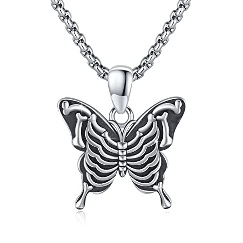 REDSUN Schmetterling Kette 925 Sterling Silber Halloween-Halskette Gothic Vampir Anhänger Gothic Halloween Anhänger Geschenk Weihnachten Schmuck für Damen von REDSUN