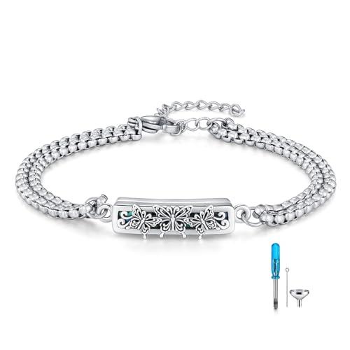 REDSUN Schmetterling Urnen Armband 925 Sterling Silber Urne Armreifen für Asche Memorial Keepsake Kremation Memorial Urne Armband Feuerbestattung Schmuck für Damen Herren Veinstellbar von REDSUN