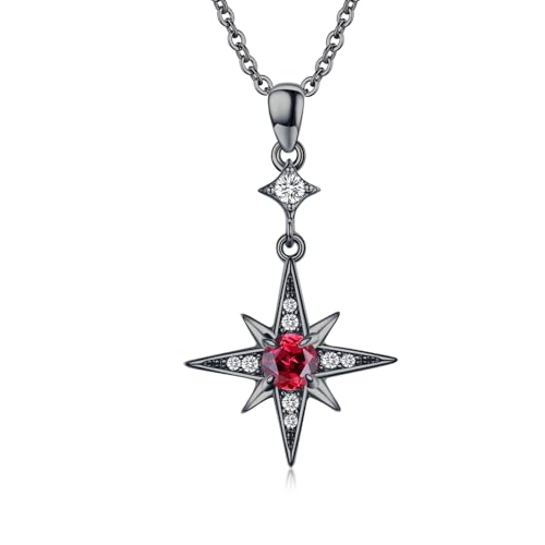 REDSUN Schwarz Stern Halskette Achtzackige Stern Kette S925 Sterling Silber Gothic-Stil Red gemstone Anhänger Schmuck für Damen Mädchen Mutter Tochter Frau von REDSUN