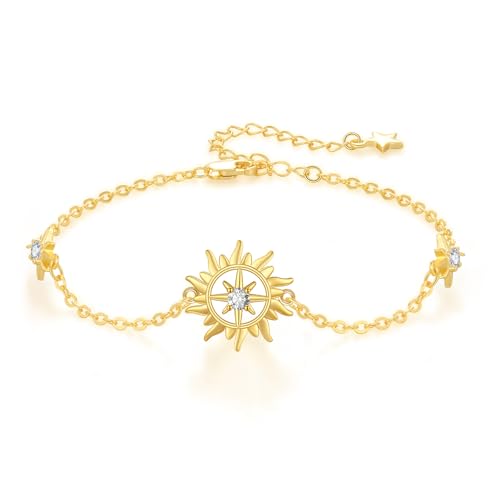 REDSUN Sonne Armband 925 Sterling Silber Gold Achtzackiger Stern Armband Verstellbares Armbändchen Armband Schmuck mit Zirkonia Geschenk Geburtstag Weihnachten für Frauen Mutter Frau Mädchen von REDSUN