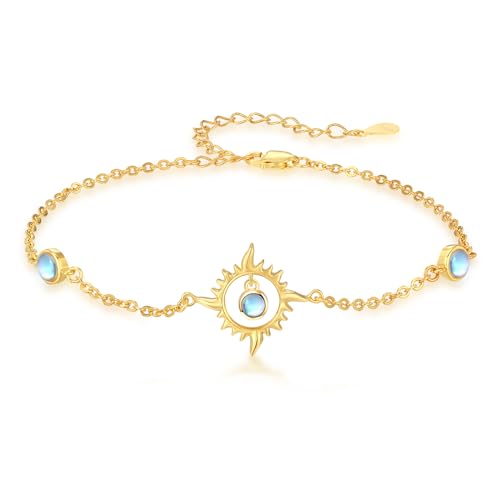 REDSUN Sonne Armband 925 Sterling Silber Mondstein Sonne Armband Verstellbar Muttertag Schmuck Geschenk Geburtstag Weihnachten für Frauen Mutter Frau Mädchen (Gold) von REDSUN