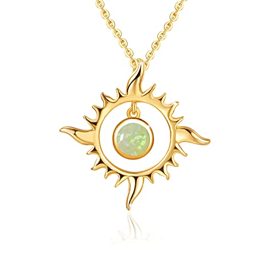 REDSUN Sonne Kette 925 Sterling Silber Opal/Mondstein Sonne Halskette Gold Anhänger Sonne Vergoldete Schmuck für Frauen Mädchen Geschenke von REDSUN