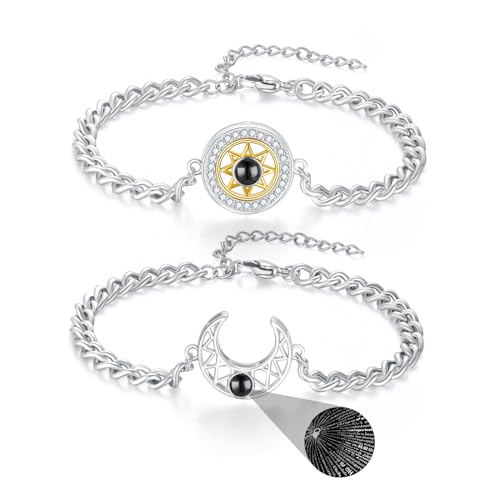 REDSUN Sonne und Mond Armband 2 Stücke Bff Armband 100 Sprachen Ich Liebe Dich 925 Sterling Silber Paar Armbänder Geschenk Für Mann Freund Freundin Ehefrau von REDSUN