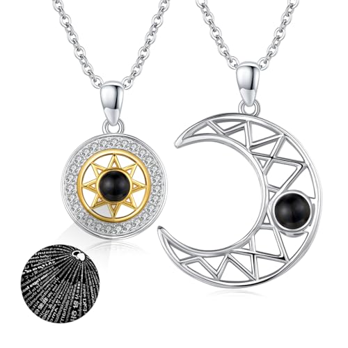 REDSUN Sonne und Mond Halskette 925 Sterling Silber 100 Sprachen Ich Liebe Dich Kette 2 Stücke BFF Anhänger Paar Halskette Keltisches Schmuck Geschenke für Paare lieben Frauen Mädchen von REDSUN