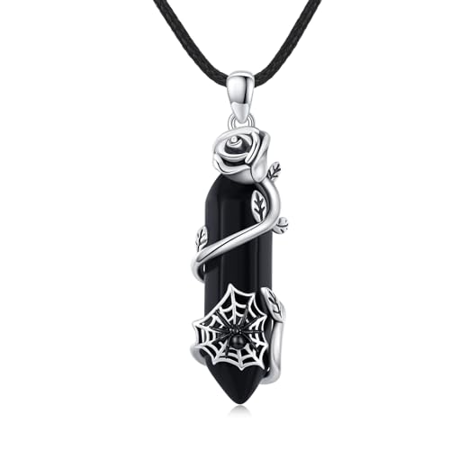 REDSUN Spinnen Kette925 Sterling Silber 925 Sterlingsilber Spinnen Kristall Halskette Black sechseckiger Quarz Schmuck Gothic Spinnen Schmuck Geschenk für Damen Mädchen von REDSUN