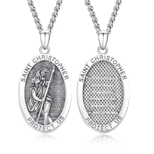 REDSUN Heiliger Christophorus Halskette für Männer 925 Sterling Silber Christliche Kette Religiöses Amulett Schmuck für Männer Frauen Vater Jungen Mädchen von REDSUN