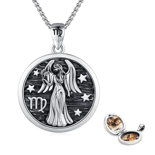REDSUN Sternzeichen Kette 925 Sterling Silber Medaillon-Halskette Sternzeichen Jungfrau mit Halskette Horoskop Sternzeichen Schmuck Geburtstagsgeschenke für Frauen Mädchen von REDSUN