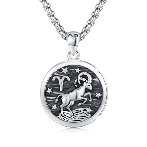 REDSUN Sternzeichen Widder Halskette 925 Sterlingsilber Tierkreiszeichen Anhänger Astrologie Horoskop Anhänger Sternzeichen Halskette Für Männer Frauen von REDSUN