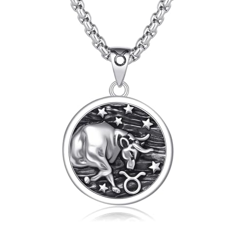 REDSUN Stier Sternzeichen Halskette 925 Sterling Silber 12 Konstellation Kette Tierkreiszeichen Anhänger Astrologie Horoskop Anhänger Sternzeichen Halskette Für Männer Frauen von REDSUN