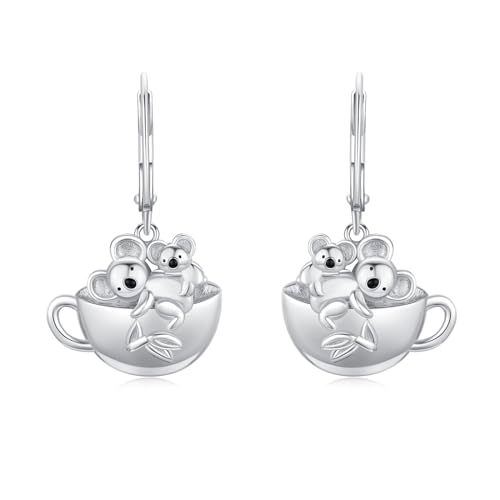 REDSUN Tasse Ohrringe 925 Sterling Silber Koala Tasse Ohrringe Koala Leverback Ohrringe Schmuck Geschenke für Frauen Mädchen Kinder Geburtstag von REDSUN