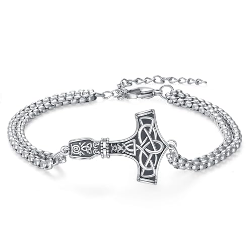 REDSUN Thor Hammer Armband Keltischer Knot Armband 925 Sterling Silber Nordic Viking Runes Amulett Vintage Armband Wikinger Schmuck Geschenke für Frauen Jungen von REDSUN