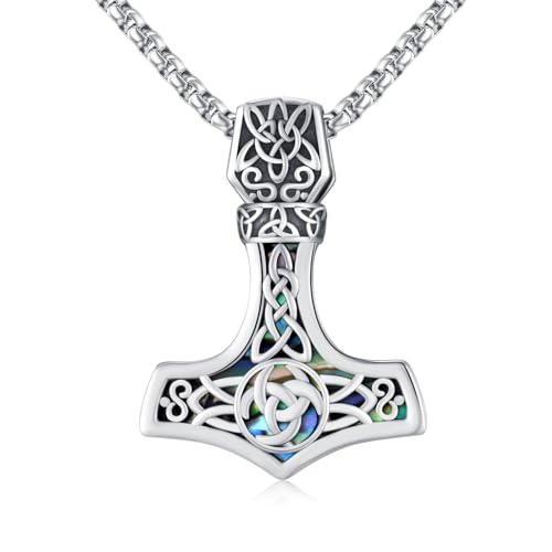 REDSUN Thors Hammer Halskette 925 Sterling Silber Wikinger Thors Hammer Anhänger mit Keltischer Knot Nordischer Retro Wikinger Schmuck Amulett Anhänger Schmuck für Damen Männer von REDSUN