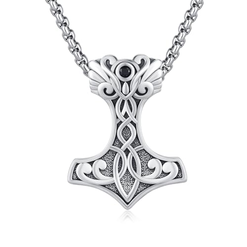 REDSUN Thors Hammer Halskette 925 Sterling Silber Wikinger Thors Hammer Anhänger mit Keltischer Knot Nordischer Wikinger Schmuck Amulett Anhänger Schmuck für Damen Männer 1 von REDSUN