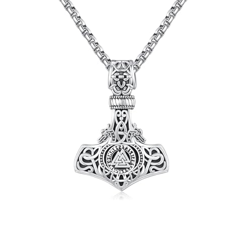 REDSUN Thors Hammer Halskette 925 Wikinger Mjölnir Kette mit Keltischer Knot Mjölnir Nordischen Mythologie Wikinger Amulett Anhänger Schmuck Geschenk für Herren Damen von REDSUN