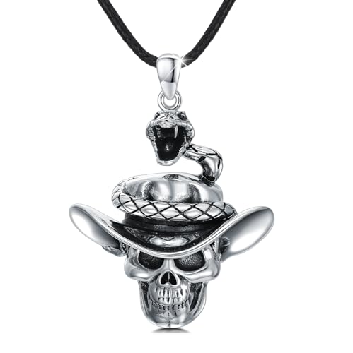 REDSUN Totenkopf Kette für Männer 925 Sterling Silber Punk Schlange Gothic Halskette Totenkopf Schmuck Geschenke für Männer Frauen Weihnachten mit Geschenkbox von REDSUN