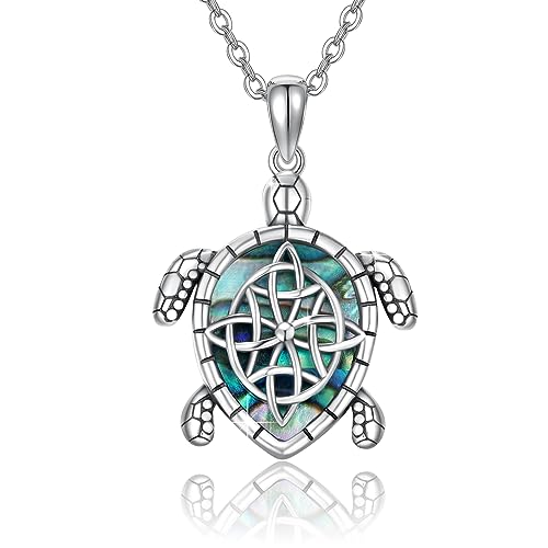 REDSUN Turtle Necklace 925 Sterling Silver CelticTurtle Chain Abalone Shell Necklace Meeresthema Ocean Schmuck Geschenke für Frauen Mädchen Geburtstag von REDSUN