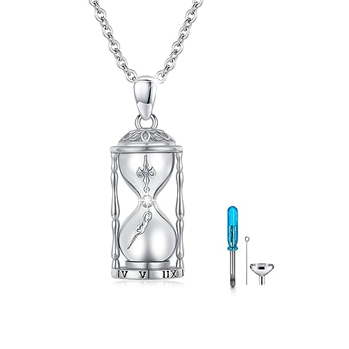 REDSUN Urn Necklace for Ashes 925 Sterling Silver Hourglass Pendant Necklace Memorial Pendant with Glass Pendant with Zirconia Urn Necklaces Memorial Keepsake Time Hourglass Necklaces（Weiß） von REDSUN