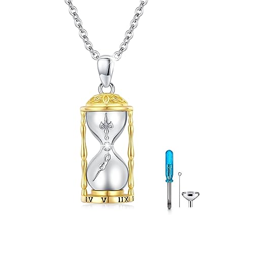 REDSUN Urn Necklace for Ashes 925 Sterling Silver Hourglass Pendant Necklace Hourglass Memorial Pendant with Glass with Zirconia Urn Necklaces Memorial Keepsake Time Hourglass Necklaces（Gold） von REDSUN