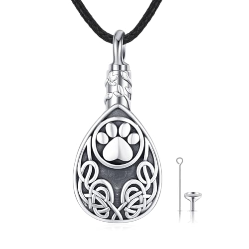 REDSUN Urnen-Halskette für Asche 925 Sterling Silber Tier Asche Anhänger Halskette Hund Pfote Urne Anhänger Halskette Einäscherung Gedenkschmuck Geschenke für Damen Mütter Schwestern von REDSUN