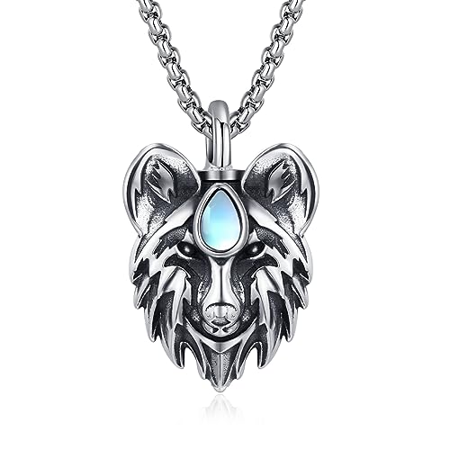 REDSUN Urnen-Halsketten für Asche 925 Sterling Silber Wolf Halskette Amulett Asche Feuerbestattungsschmuck für Herren Sohn Damen Jungen Geschenk von REDSUN
