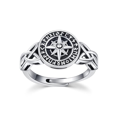 REDSUN Viking Rune Fingerring 925 Sterling silber Celtic Knot Ringe Achtzackiger Stern Ring Amulett mit Runen WikingerschmuckSchmuck Geschenk für Ehemann von REDSUN