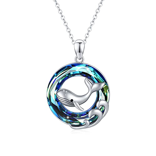 REDSUN Wal Halskette für Frauen S925 Sterling Silber Buckelwal Anhänger Halskette mit blauem Kristall Ozean Anhänger Ozean Wal Schmuck Geschenke für Frauen Mädchen Mom von REDSUN