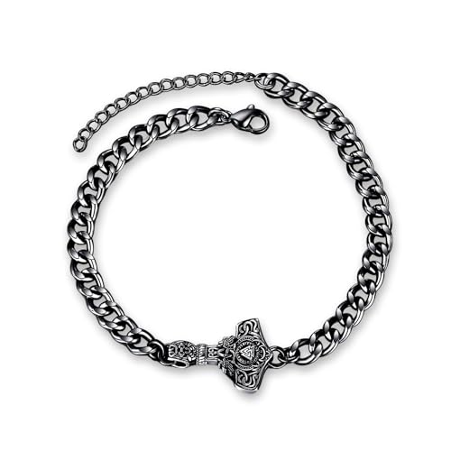 REDSUN Wikinger Thor Hammer Armband 925 Sterling Silber Black Nordic Viking Runes Amulett Vintage Schmuck Geschenke für Frauen Jungen von REDSUN