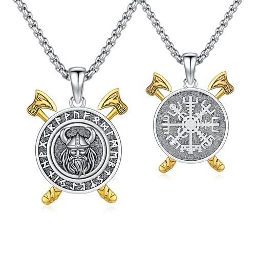 REDSUN Wikinger Krieger Halskette 925 Sterling Silber Ordic Viking Odin Krieger Kette für Herren Wikinger Axt Halskette Nordischer Runen Anhänger Wikinger Schmuck Geschenke für Männer Herren Damen von REDSUN