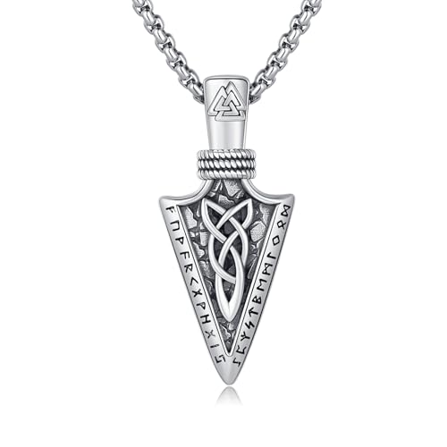 REDSUN Wikinger Pfeilspitze Anhänger Halskette 925 Sterling Silber Viking Pfeil Dolch Keltisches Anhänger Amulett Wikinger Pfeilspitze Schmuck für Mann Freund Bruder Damen von REDSUN